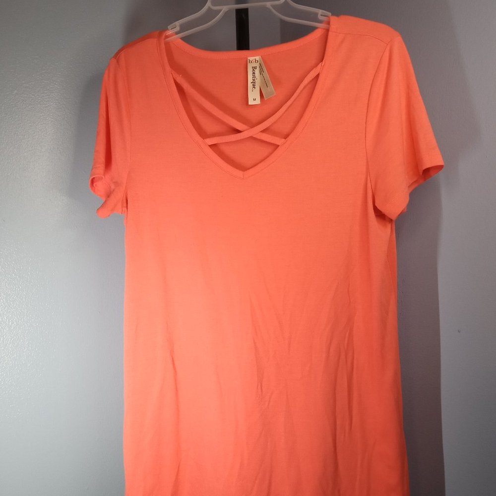 MEDIUM - SHORT SLEEVE SHORT SLEEVE BLOUSE, COLOR: PEACH / CORAL